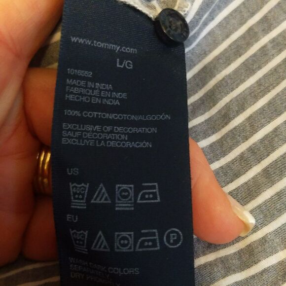 Tommy Hilfiger grey & white striped cotton button up tunic blouse L - Picture 8 of 8